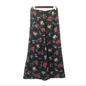 Vintage y2k Carroll  Reed Collections Floral Black Satin Midi Skirt